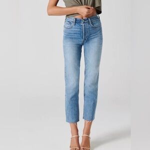 Aritzia Denim Forum The Arlo High Rise Straight Jeans Raw Hem Size 32